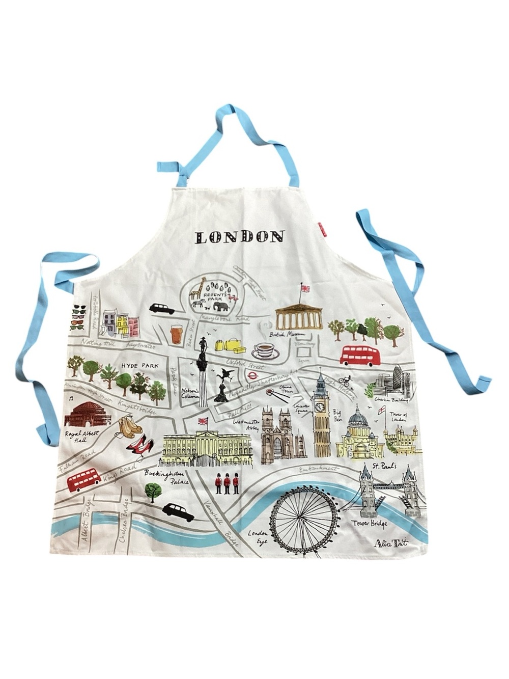 🍄 Alice Tait London Map Graphic Apron with Light Blue Neck Strap
